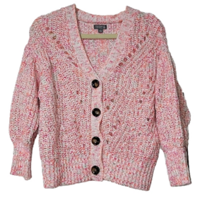 CUPCAKE CLOTHING LTD "CARA" Puff-sleeve sweater Size Medium Pink open knit HTF